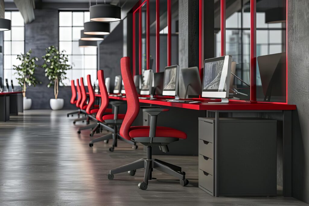 a row of computers in a room